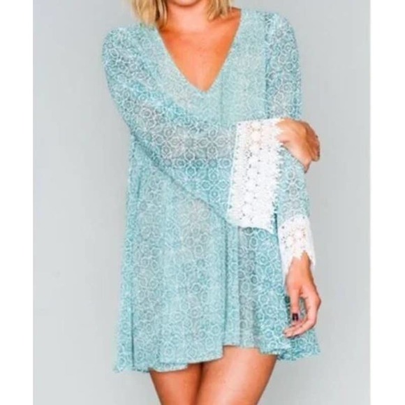 Show Me Your MuMu Portabella Crocheted Trim Swing Dress Turquoise Blue Revolve - Picture 2 of 7